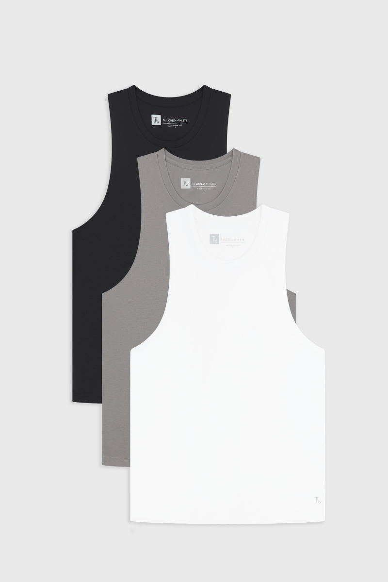 3 Pack Essential Training Tank Top in Black/ Mid Grey/ White - TAILORED ATHLETE - USA