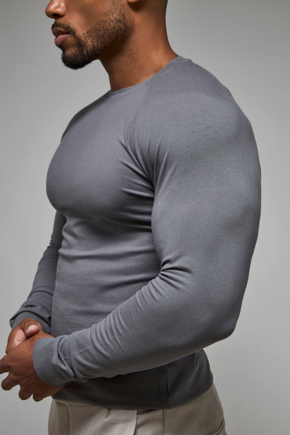 Athletic Fit Long Sleeve T-Shirt in Charcoal - TAILORED ATHLETE - USA