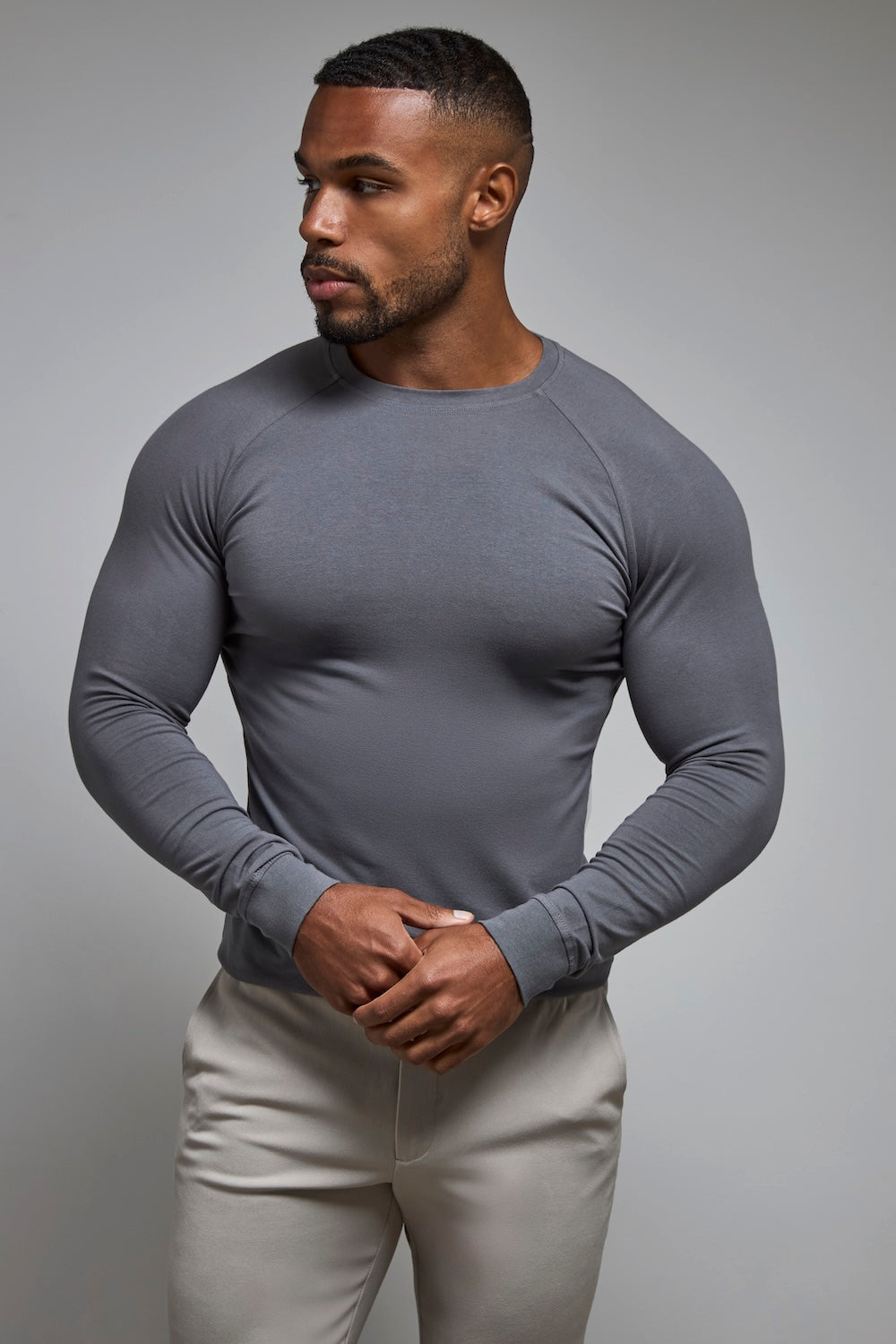 Athletic Fit Long Sleeve T-Shirt in Charcoal - TAILORED ATHLETE - USA
