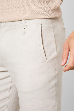 Linen Blend Single Pleated Trousers in Stone - TAILORED ATHLETE - USA
