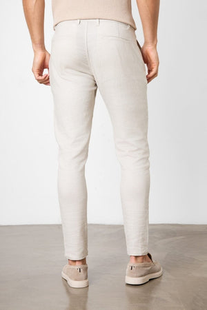 Linen Blend Single Pleated Trousers in Stone - TAILORED ATHLETE - USA