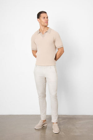 Linen Blend Single Pleated Trousers in Stone - TAILORED ATHLETE - USA
