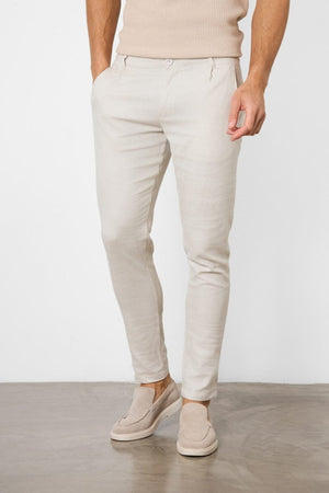 Linen Blend Single Pleated Trousers in Stone - TAILORED ATHLETE - USA