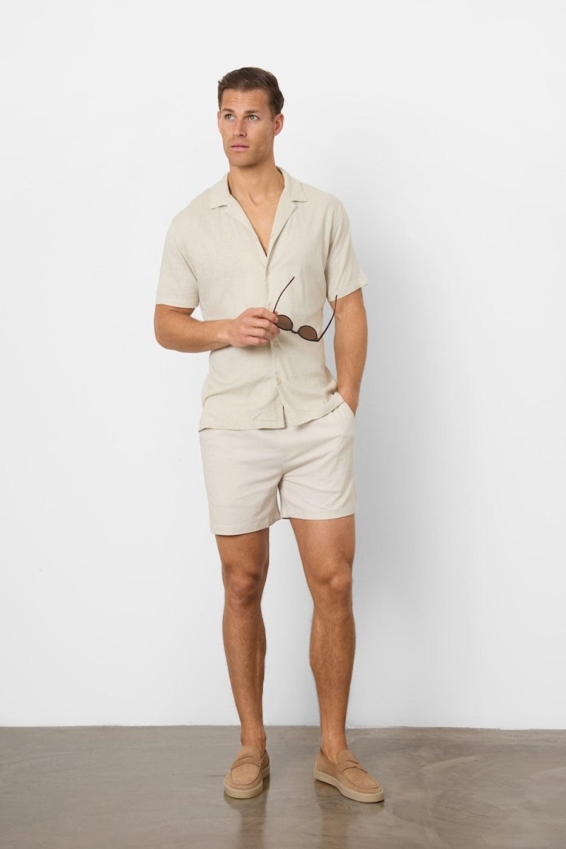Stretch Linen Blend Shorts in Stone - TAILORED ATHLETE - USA