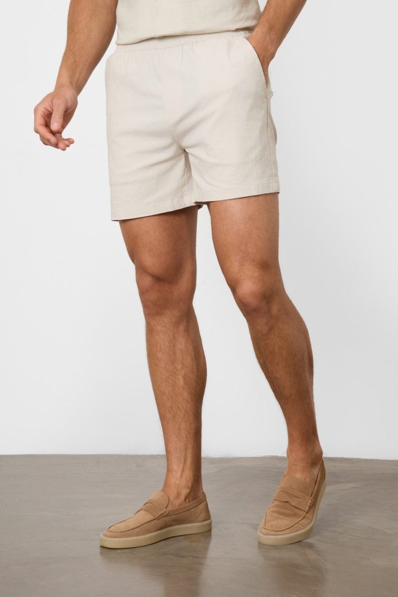 Stretch Linen Blend Shorts in Stone - TAILORED ATHLETE - USA