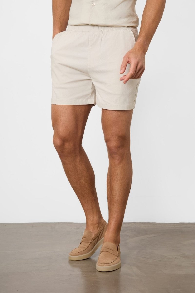 Stretch Linen Blend Shorts in Stone - TAILORED ATHLETE - USA