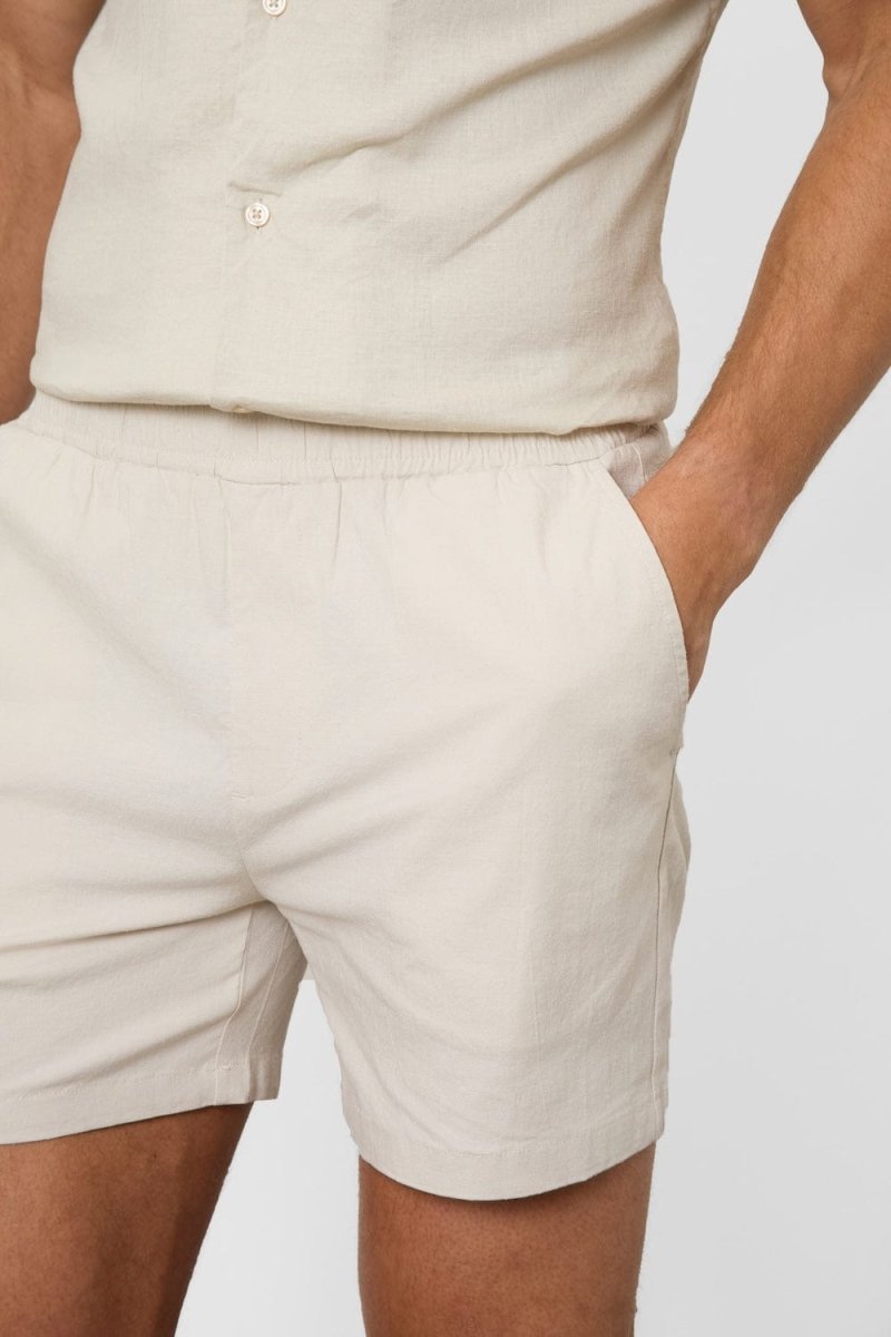 Stretch Linen Blend Shorts in Stone - TAILORED ATHLETE - USA