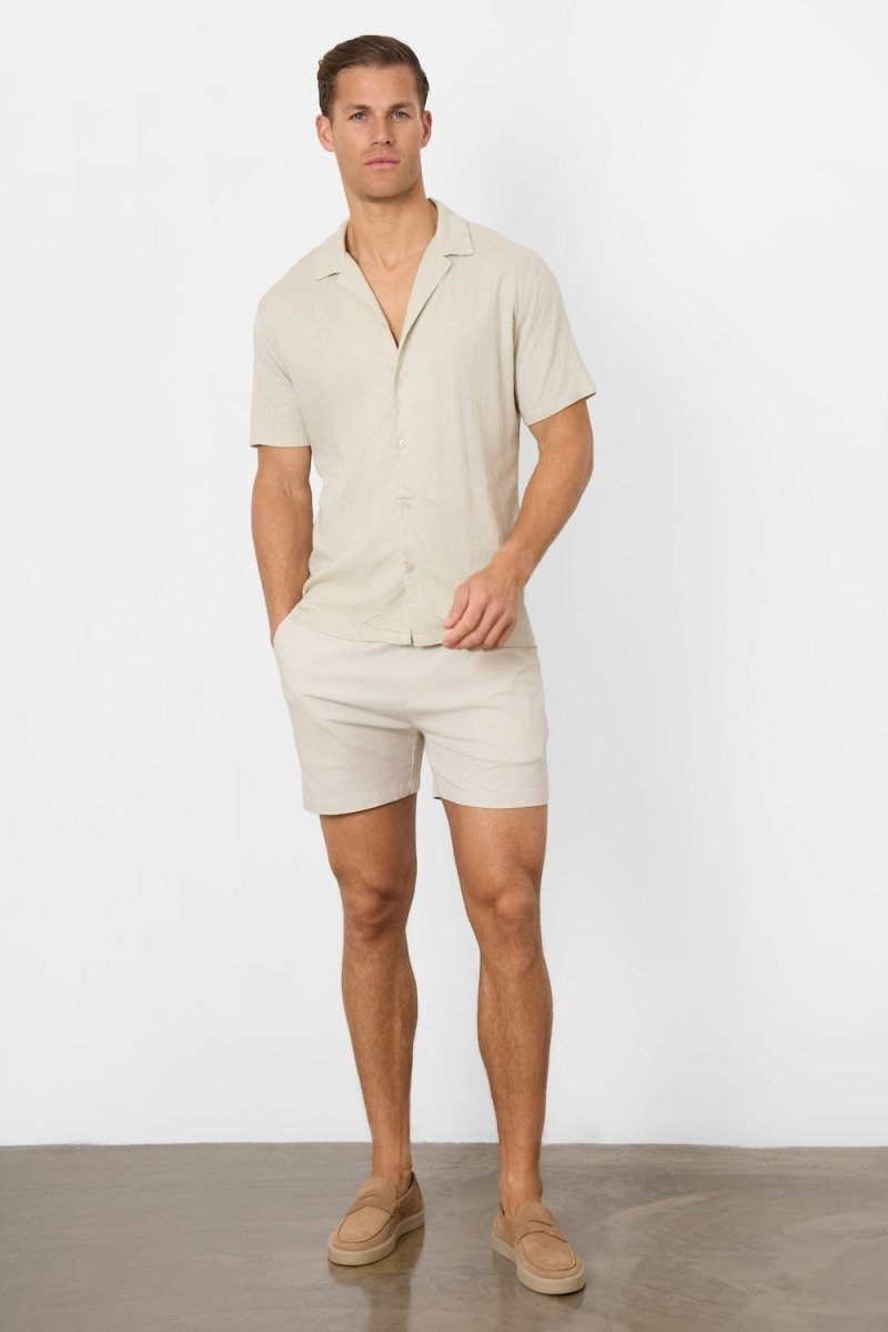 Stretch Linen Blend Shorts in Stone - TAILORED ATHLETE - USA