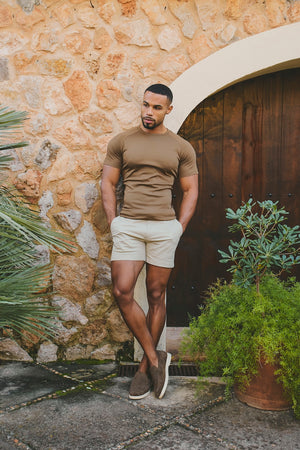 Athletic Fit Stretch Chino Shorts 5'' in Stone - TAILORED ATHLETE - USA