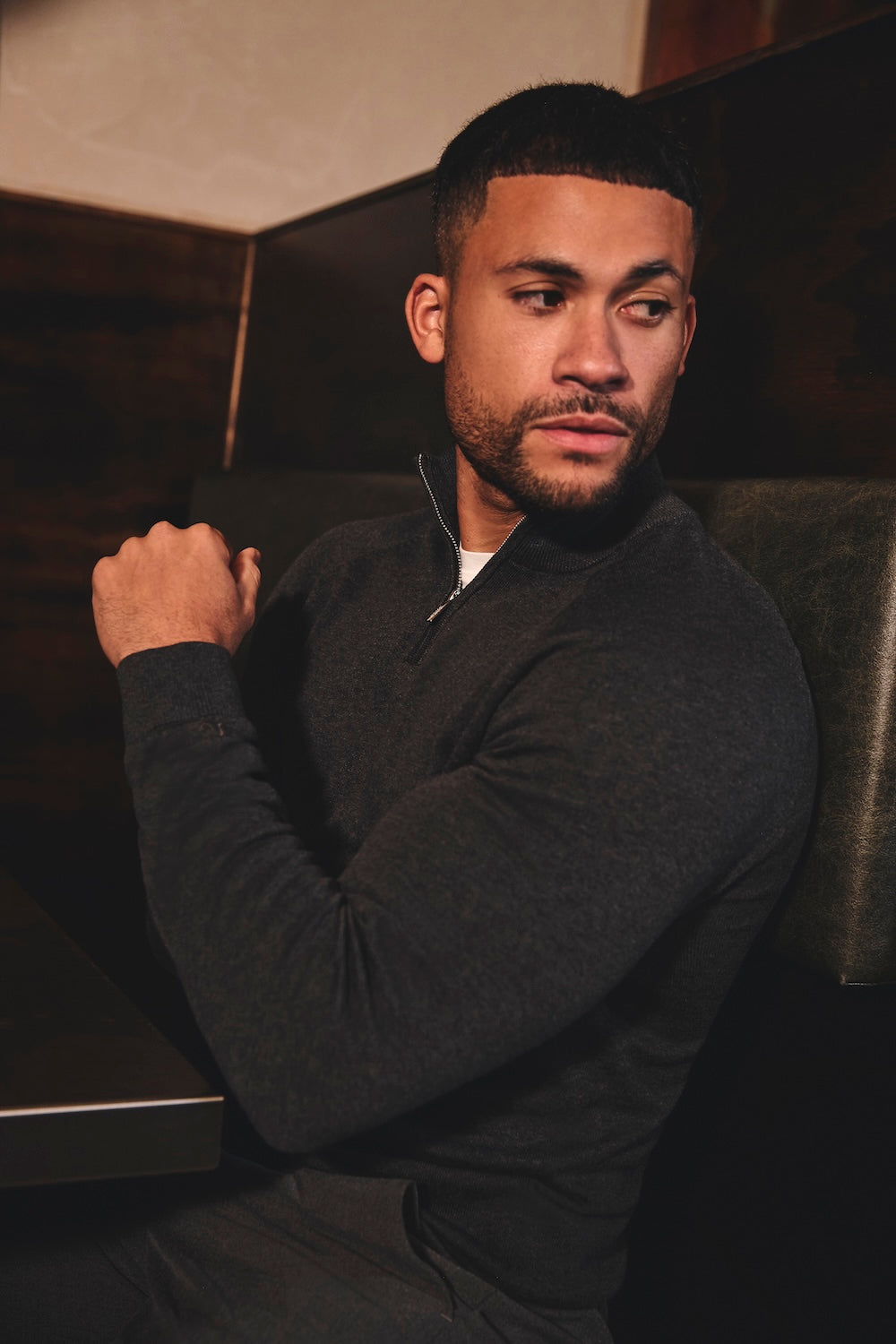 Pure Cotton Knitted Half Zip Neck Sweater in Dark Charcoal Marl - TAILORED ATHLETE - USA