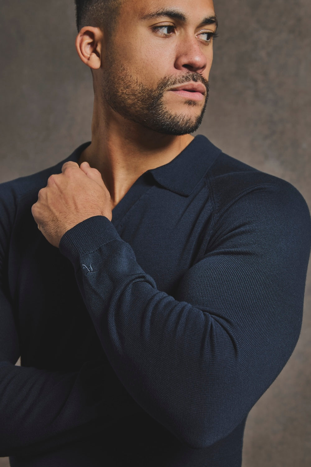 Pure Cotton Knitted Open Collar Polo Shirt in Navy - TAILORED ATHLETE - USA