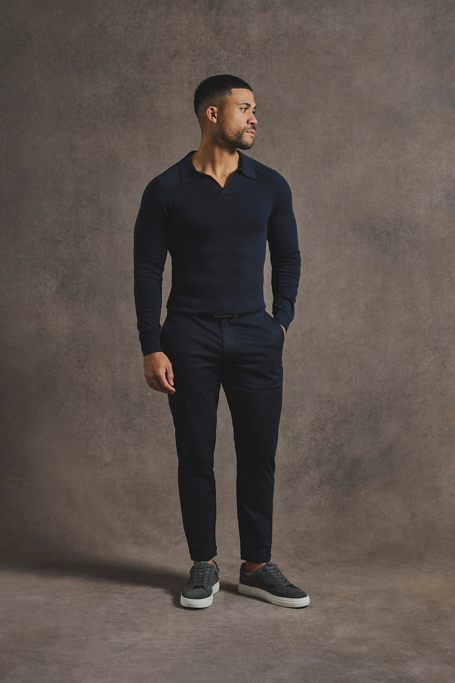 Pure Cotton Knitted Open Collar Polo Shirt in Navy - TAILORED ATHLETE - USA