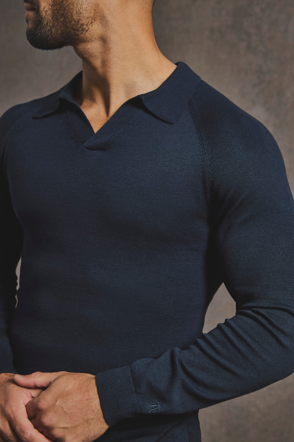 Pure Cotton Knitted Open Collar Polo Shirt in Navy - TAILORED ATHLETE - USA