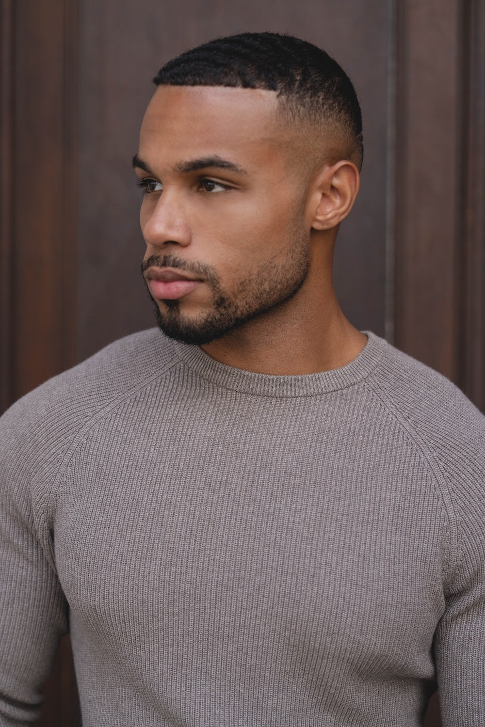 Pure Cotton Knitted Textured Crew Neck Sweater in Brown Marl - TAILORED ATHLETE - USA