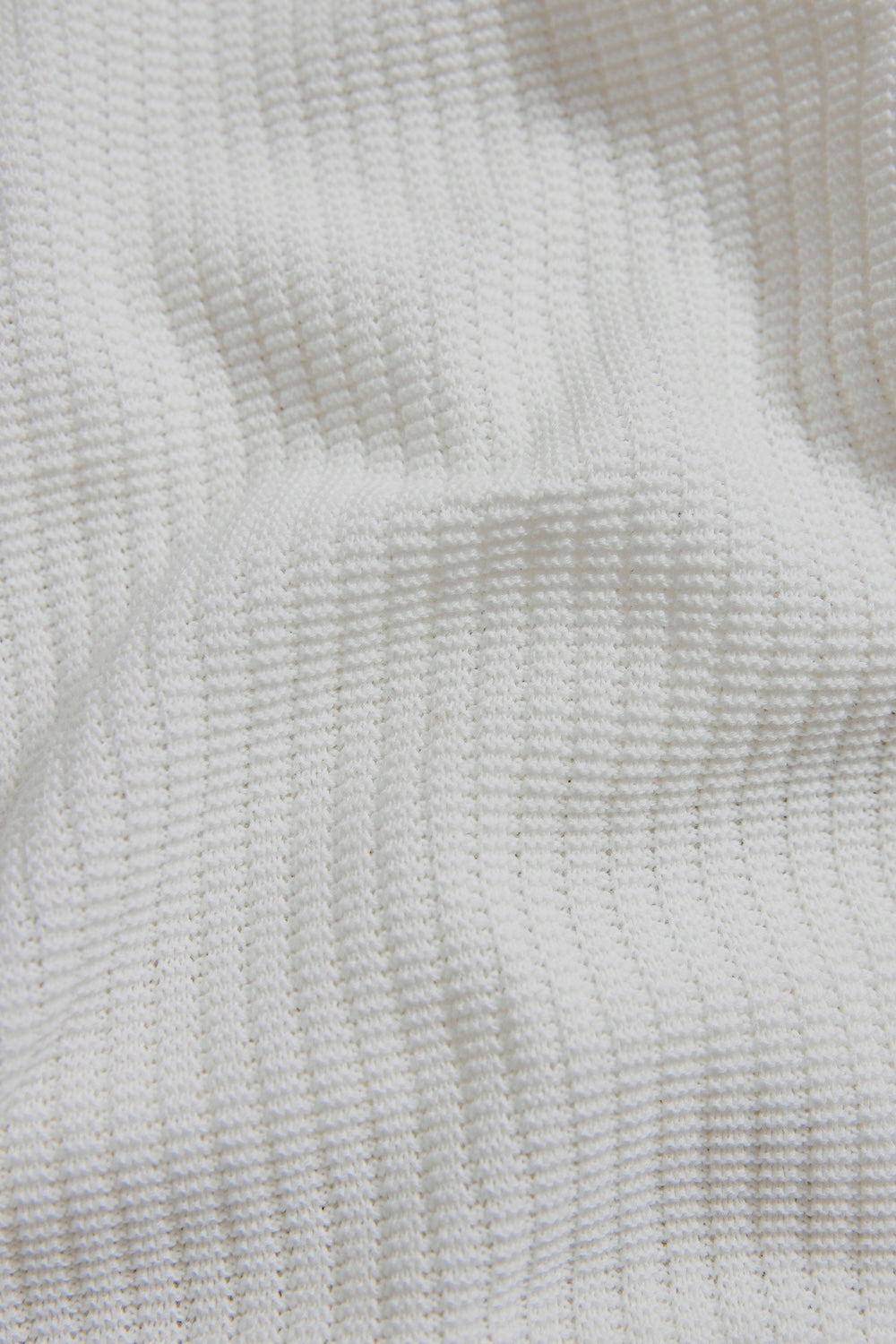 Cotton Textured Knitted Open Collar Polo Shirt in Winter White - TAILORED ATHLETE - USA