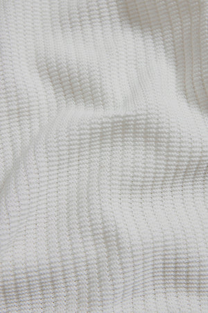 Cotton Textured Knitted Open Collar Polo Shirt in Winter White - TAILORED ATHLETE - USA