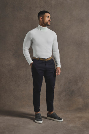 Cotton Blend Roll Neck Sweater in Winter White - TAILORED ATHLETE - USA