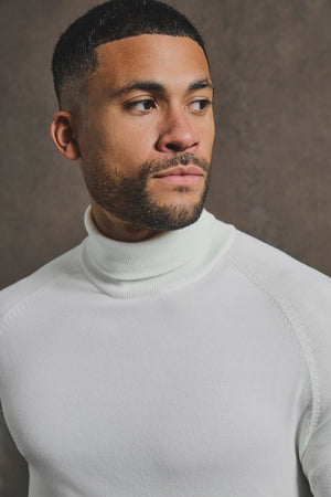 Cotton Blend Roll Neck Sweater in Winter White - TAILORED ATHLETE - USA