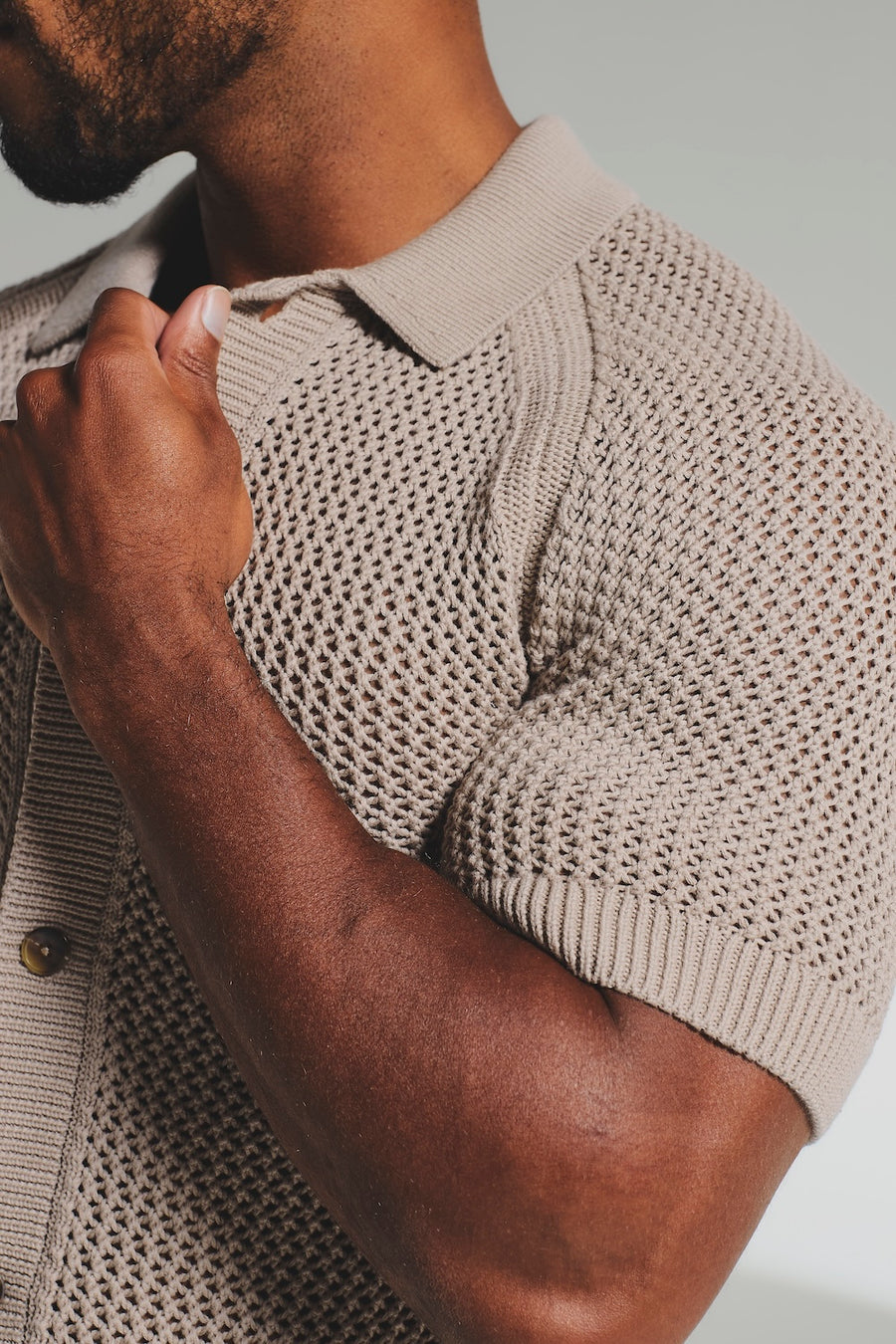 Crochet Knitted Shirt in Neutral - TAILORED ATHLETE - USA