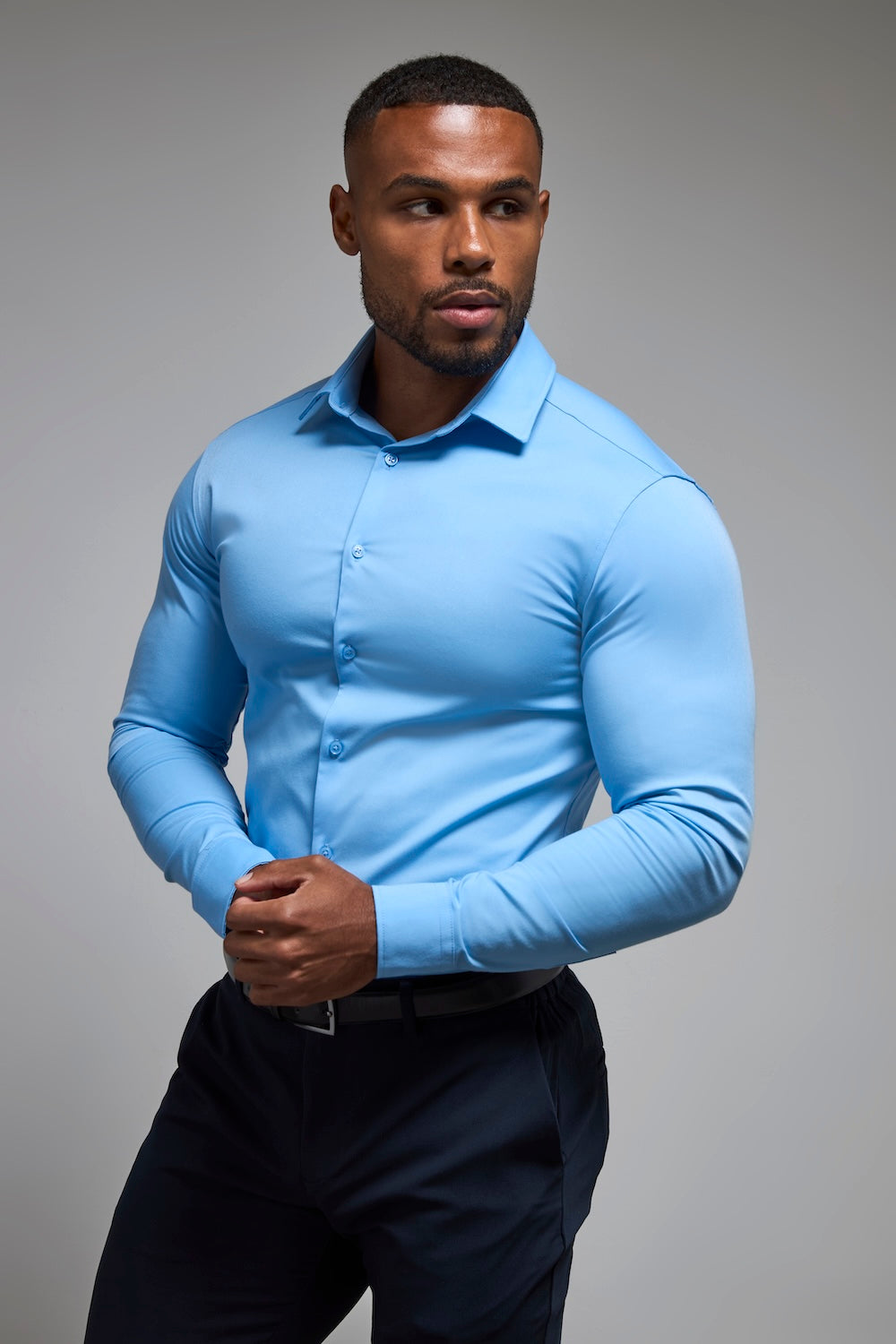 Athletic Fit Dress Shirt in Mid Blue - TAILORED ATHLETE - USA