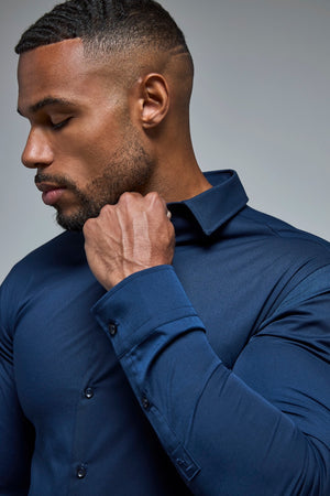 Athletic Fit Dress Shirt in Navy Blue - TAILORED ATHLETE - USA