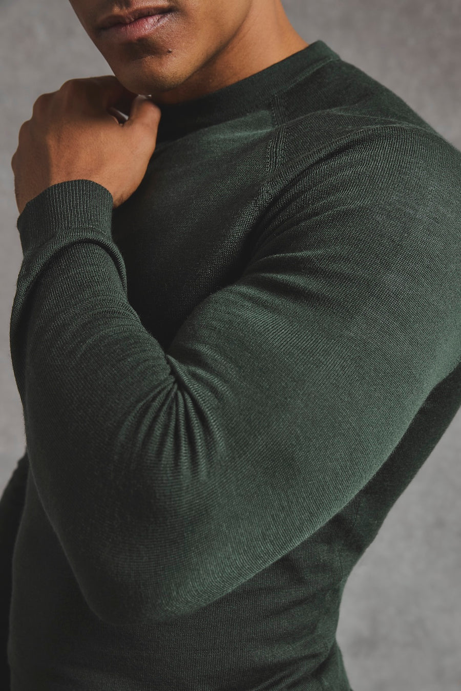 Extra Fine Merino Wool Crew Neck Sweater in Dark Evergreen - TAILORED ATHLETE - USA