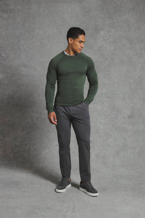 Pure Cotton Knitted Crew Neck Sweater in Khaki - TAILORED ATHLETE - USA