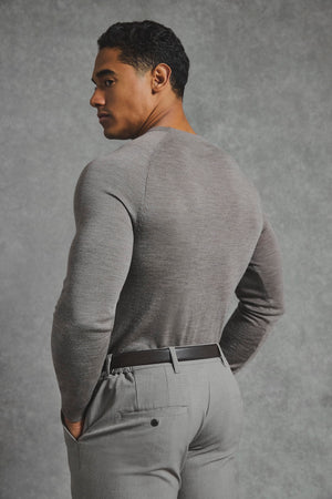Extra Fine Merino Wool Crew Neck Sweater in Neutral Marl - TAILORED ATHLETE - USA