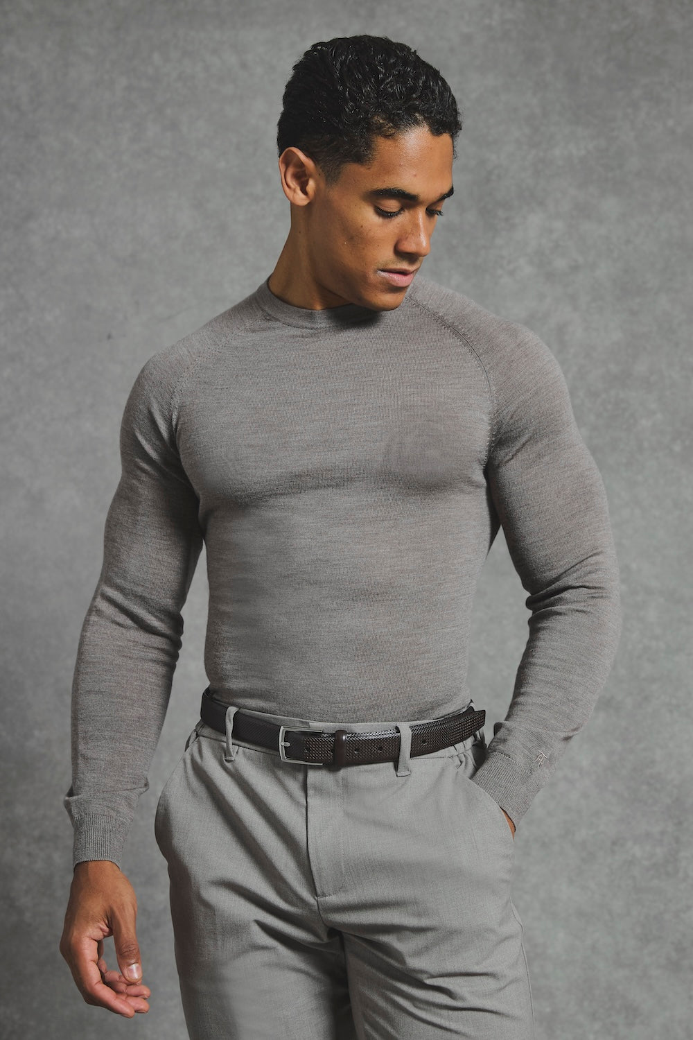 Extra Fine Merino Wool Crew Neck Sweater in Neutral Marl - TAILORED ATHLETE - USA