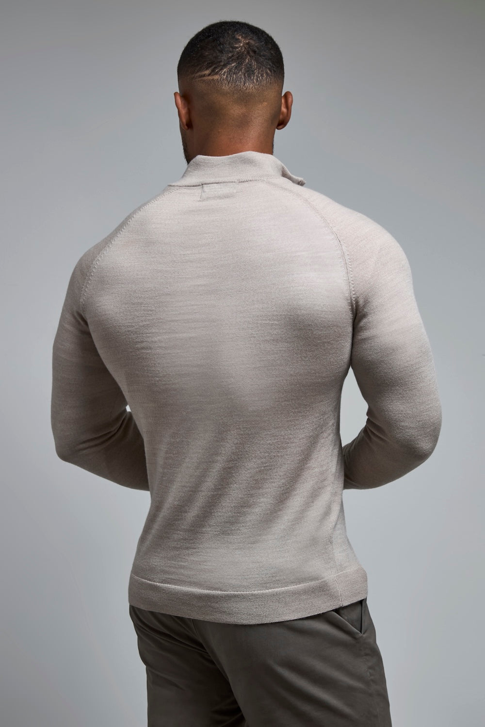 Extra Fine Merino Wool Half Zip Neck Sweater in Wheat Marl - TAILORED ATHLETE - USA