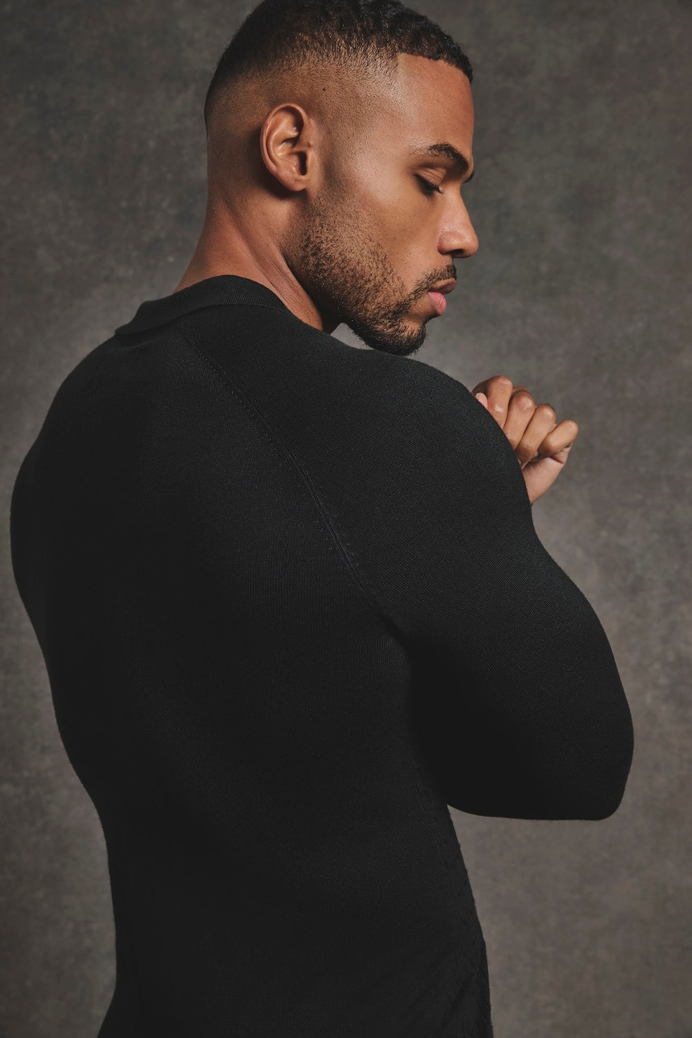 Fine Cable Knitted Polo Shirt in Black - TAILORED ATHLETE - USA