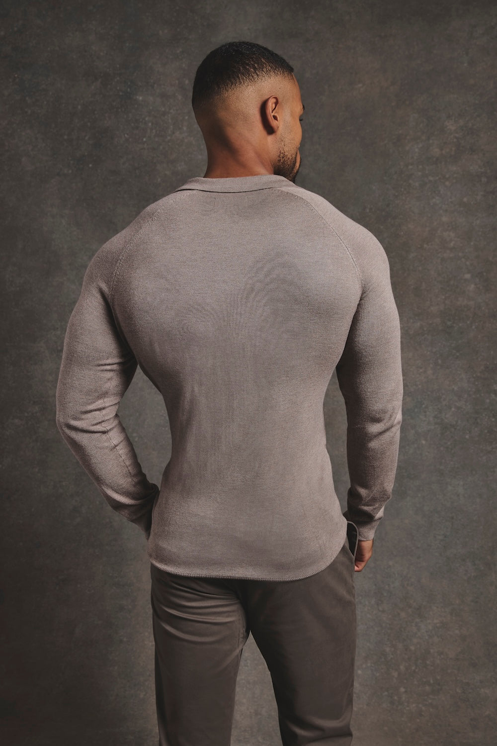 Fine Cable Knitted Polo Shirt in Neutral Marl - TAILORED ATHLETE - USA