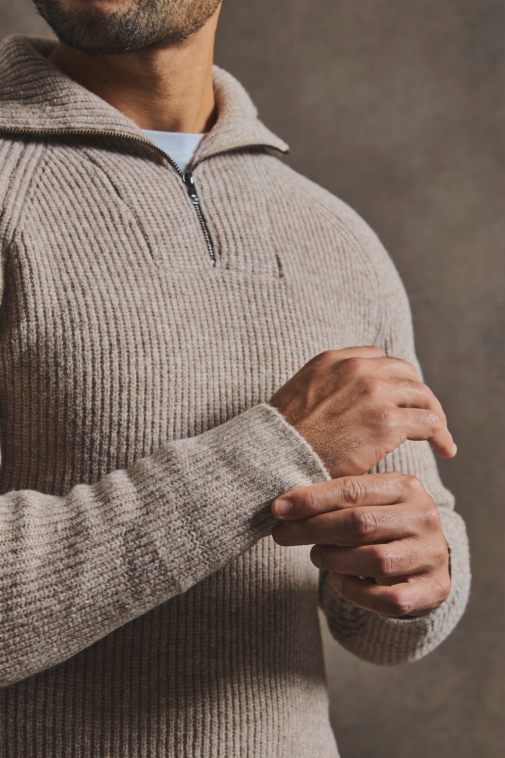 Fisherman Rib Half Zip in Neutral - TAILORED ATHLETE - USA