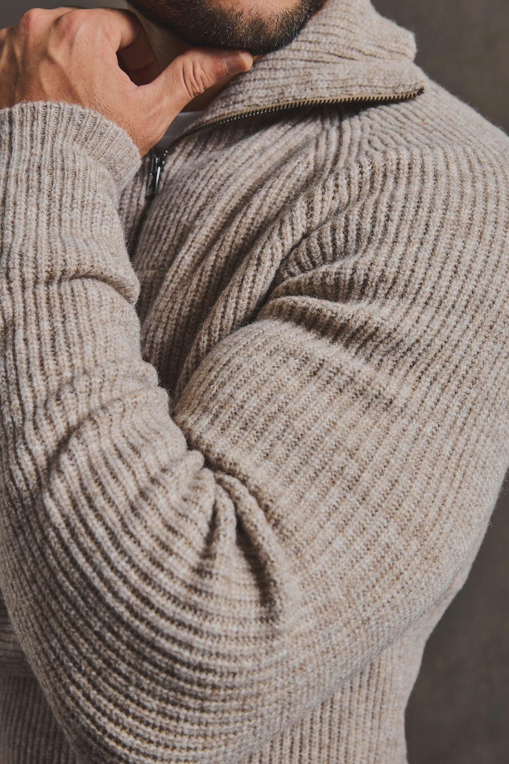 Fisherman Rib Half Zip in Neutral - TAILORED ATHLETE - USA