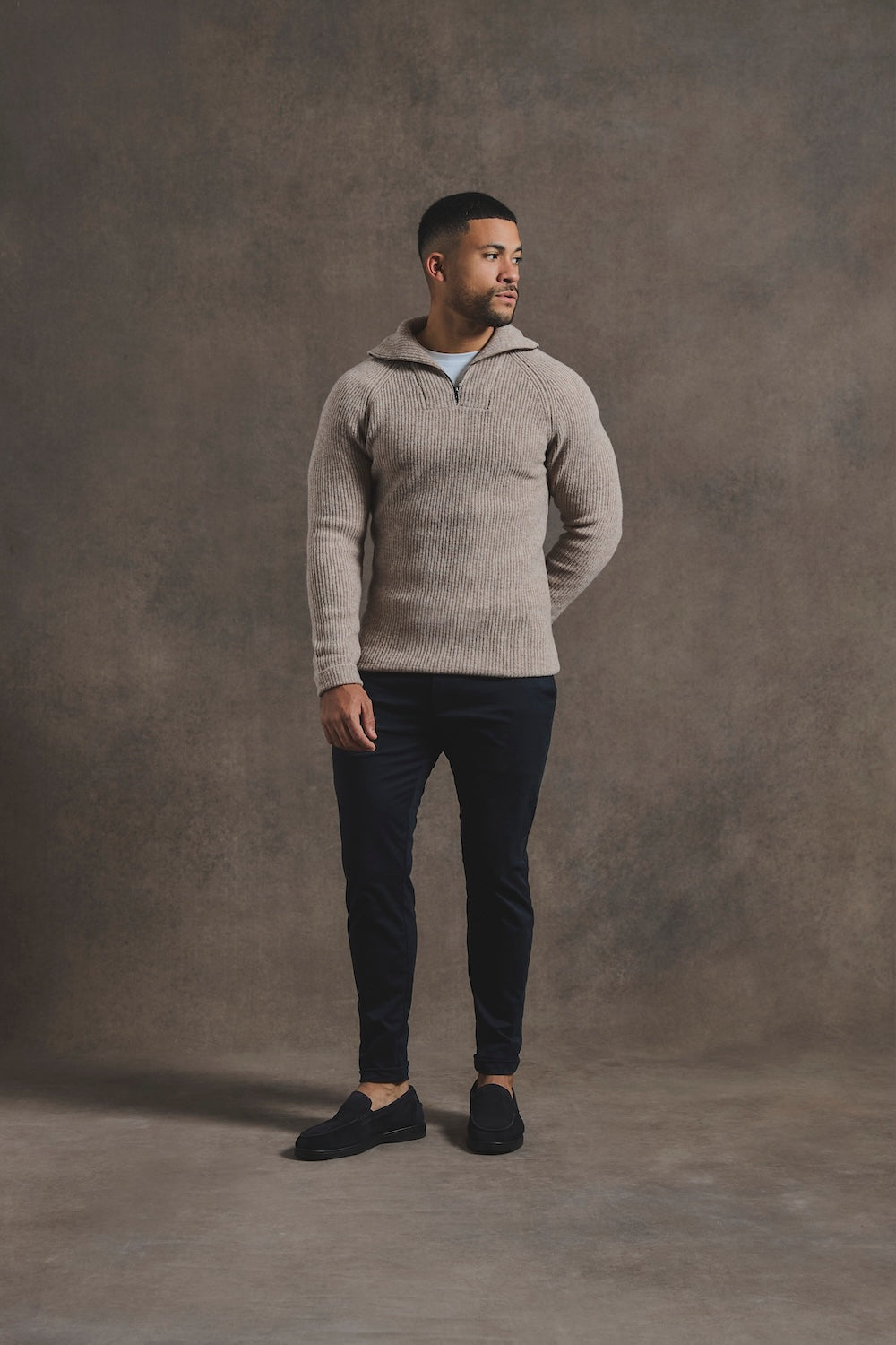 Fisherman Rib Half Zip in Neutral - TAILORED ATHLETE - USA