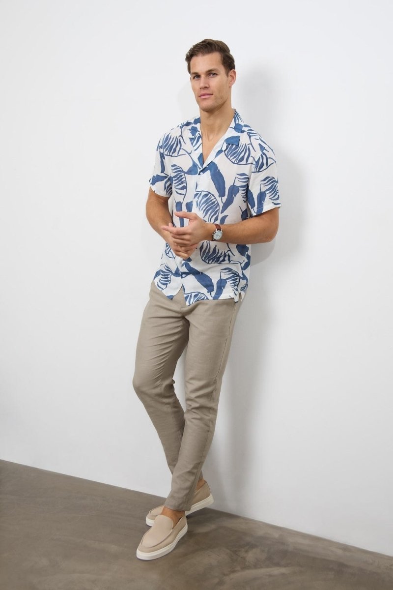 Printed Shirt in Blue Inky Leaves - TAILORED ATHLETE - USA