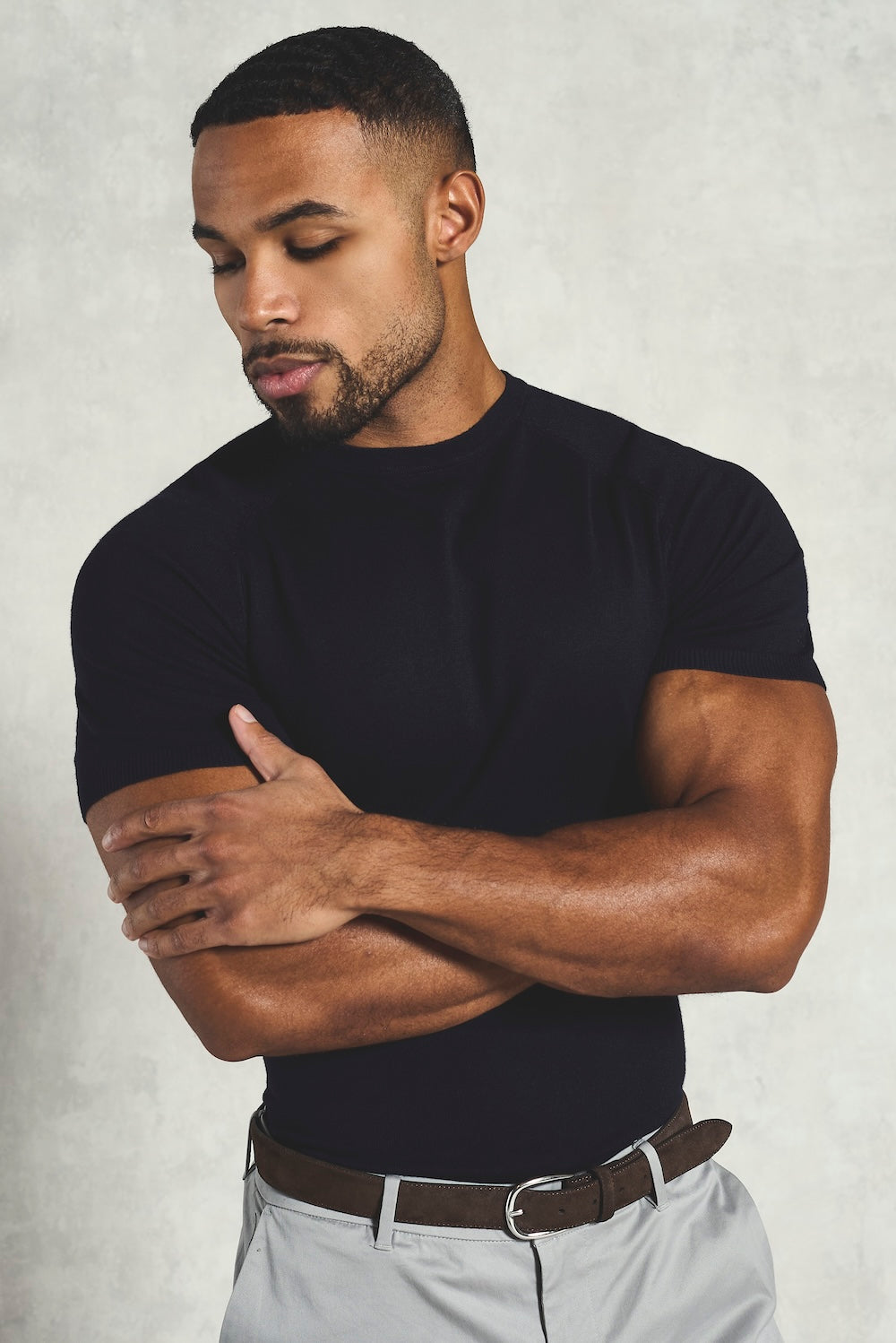 Fine Gauge Knitted T-Shirt in Inky Blue - TAILORED ATHLETE - USA