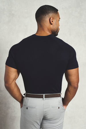 Fine Gauge Knitted T-Shirt in Inky Blue - TAILORED ATHLETE - USA