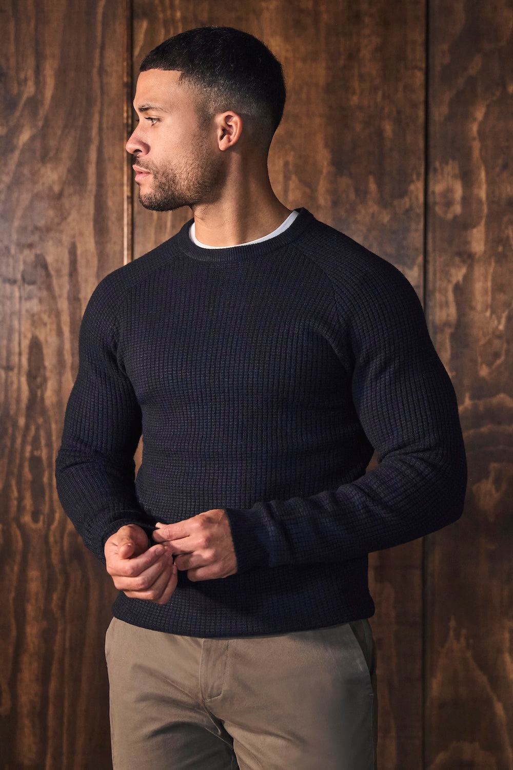 Fisherman Crew Neck Sweater in Navy - TAILORED ATHLETE - USA