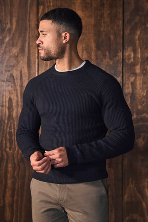 Fisherman Crew Neck Sweater in Navy - TAILORED ATHLETE - USA
