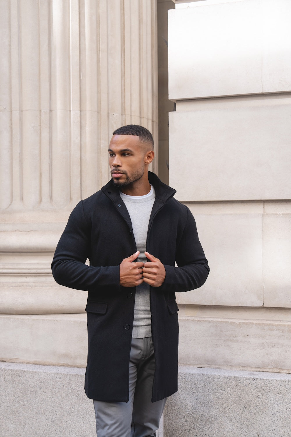 Funnel Neck Overcoat in Black - TAILORED ATHLETE - USA