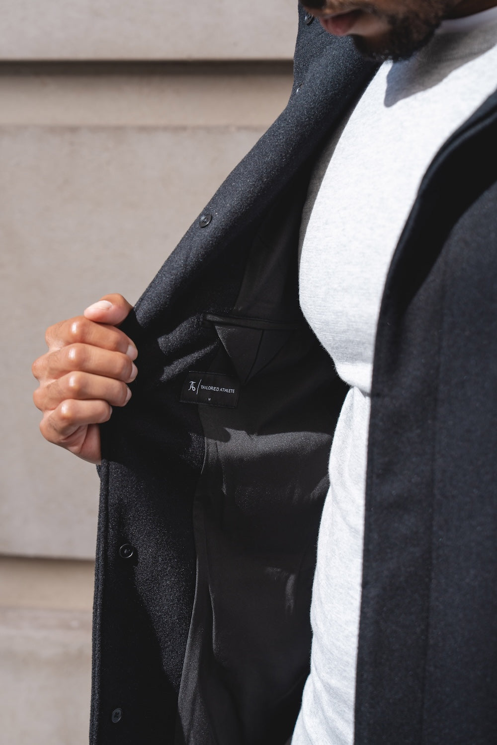 Funnel Neck Overcoat in Black - TAILORED ATHLETE - USA