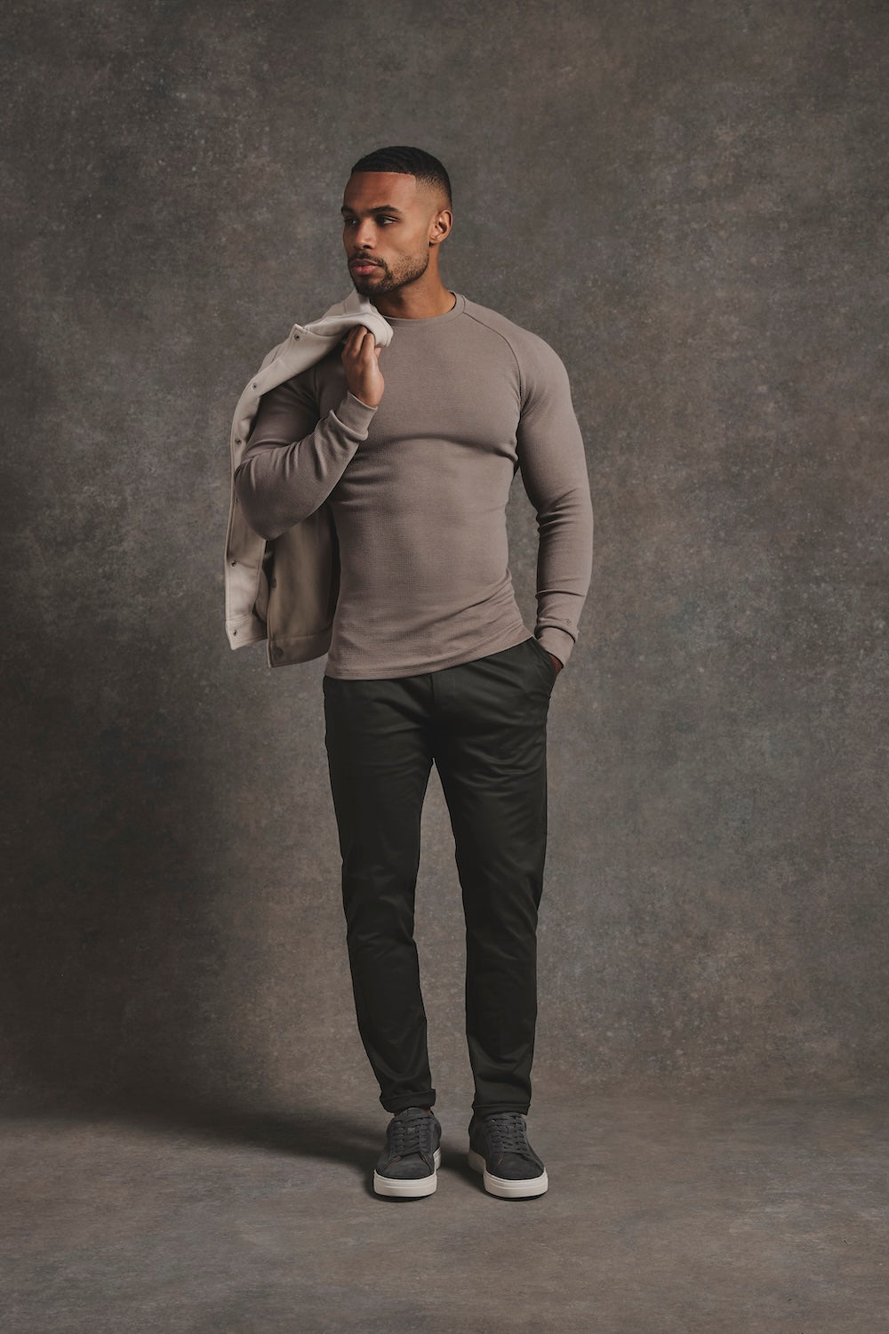 Heavy Weight Textured Crew Neck in Soft Khaki - TAILORED ATHLETE - USA
