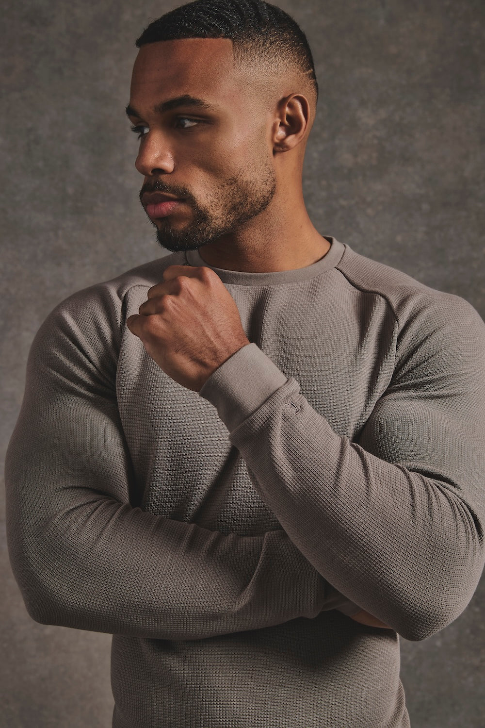 Heavy Weight Textured Crew Neck in Soft Khaki - TAILORED ATHLETE - USA