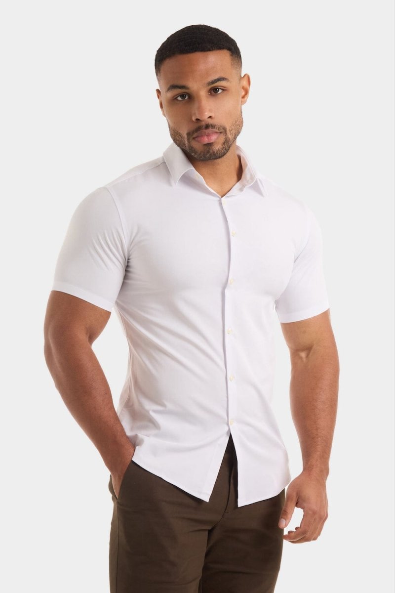 Athletic Fit Short Sleeve Bamboo Shirt in White - TAILORED ATHLETE - USA