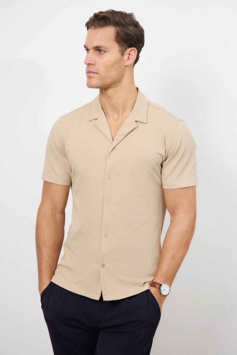 Jersey Cuban Collar Shirt in Stone - TAILORED ATHLETE - USA