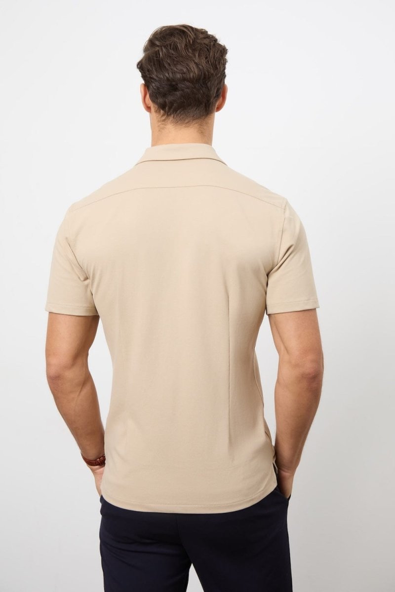 Jersey Cuban Collar Shirt in Stone - TAILORED ATHLETE - USA