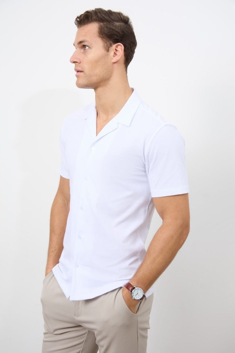 Jersey Cuban Collar Shirt in White - TAILORED ATHLETE - USA