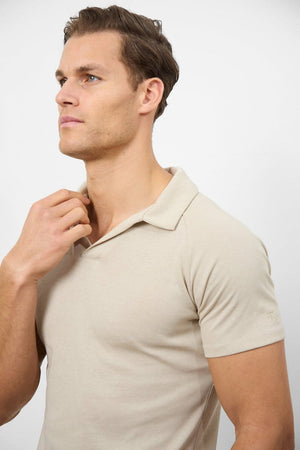 Knit Look Open Collar Polo Shirt in Stone - TAILORED ATHLETE - USA