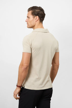 Knit Look Open Collar Polo Shirt in Stone - TAILORED ATHLETE - USA